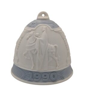 Vintage Lladro Christmas Bell Ornament 1990 Blue Decor Porcelain Spain Three In